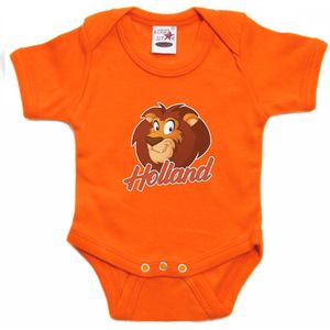 Oranje fan romper voor babys - Holland met cartoon leeuw - Nederland supporter - Koningsdag / EK / WK romper / outfit 56
