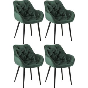 CLP Tanna Set van 4 eetkamerstoelen - Met armleuning - Fluweel - Velvet - groen