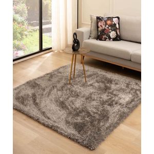 Vierkant hoogpolig vloerkleed velvet - Posh grijs 160x160 cm