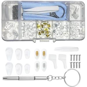 TRANKIELO® - Bril Reparatieset met 25 paar neuspads, schroeven, schroevendraaier, pincet en reinigingsdoek