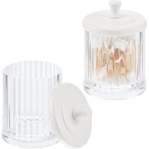 mDesign set van 2 make-up voorraadpotten van kunststof – badkamerpotjes met deksel voor badzout of wattenschijfjes – veelzijdige cosmetische organizer voor op de wastafel – transparant/wit