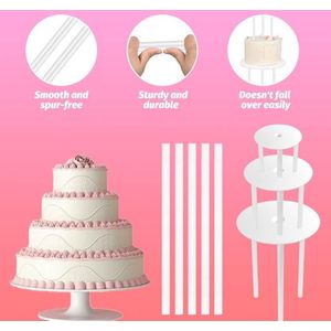 21 stuks taartstandaard, 3 etages, taartsteunen met 16 cm/12 cm/9 cm, kunststof taartplateau, taartplug, herbruikbare taartsteunen, kunststof taartstandaard voor bruiloft, verjaardag, cake