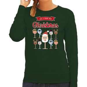 Bellatio Decorations foute kersttrui/sweater dames - Kerst Wijn - groen - All I Want For Christmas S