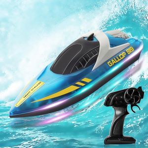 RC Boot met LED Verlichting – 120 Minuten Speeltijd – Oplaadbare Bestuurbare Boot met Lage Batterij Alarm – Zelfaandrijving tot 15 km/u – 2.4GHz Afstandsbediening – Voor Kinderen en Volwassenen – Speelgoed voor Zwembad en Vijver