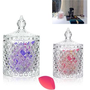 Wattenstaafjeshouder van glas - 2 stuks wattenschijfdispenser met deksel - dikke apothekersglazen - make-uptafel accessoires - wattenbolletjes sieraden oorstaafjes floss