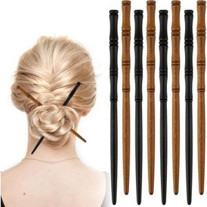 Inovra - 8 stuks houten haarstokken retro haar eetstokjes voor broodjes - bamboevorm haarspelden - vintage haaraccessoires voor medium lang krullend haar . - Hairstyler accessoire