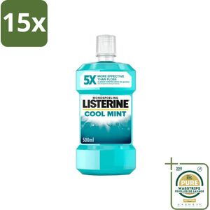 15 x Listerine – Mondwater – Cool Mint – Verfrissende adem – 500 ml - Grootverpakking - Koffiezetapparaat