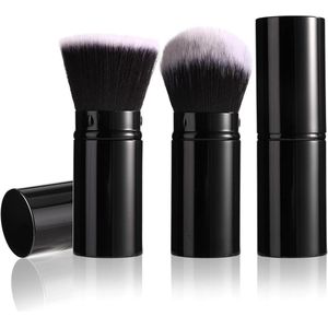 Nordivar - Kabuki Face Blush Brush Set van 2: Draagbare Make-Upborstels voor Poederfoundation - Zwart en Wit Haar met Platte en Ronde Kop