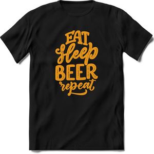 Eat sleep beer repeat | Feest kado T-Shirt heren - dames | Goud | Perfect drank cadeau shirt |Grappige bier spreuken - zinnen - teksten