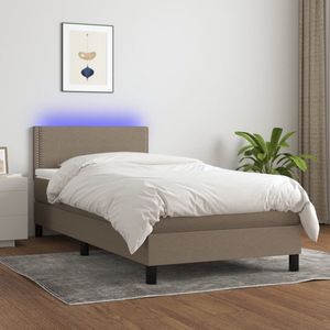 vidaXL Boxspring met LED - Taupe - 90x200 cm Boxspring - Led Bed - Boxspring Met Led - Taupecouleur - Tweepersoonsbed - Pocketed Veren Matras - Huidgevend Matras - Stapelbare Boxspring