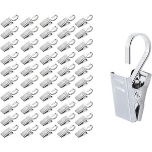 Gordijn clips - Company Gordijn Haken met Klem 50 Stuks - Gordijnhaakjes - RVS Gordijn Haken met Klem - Knijper Geschikt Voor het douchegordijn - Haakjes Geschikt Voor handdoeken, theedoeken en vaatdoeken - zilver