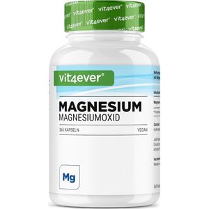 Vit4ever - Magnesiumoxide - 365 capsules (12 maanden) - 665 mg per capsule, waarvan 400 mg elementair magnesium - Hooggedoseerd - Zonder ongewenste toevoegingen - Veganistisch