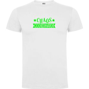 Wit T-Shirt met “Chaos Coordinator“ Afbeelding Neon Groen Maat 2XL