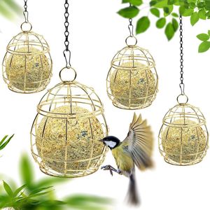 Inovra ® Decoratieve Voederstationset voor Tuinvogels met Vier Gouden Voederhouders en S-vormige Haken
