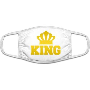 King grappig mondkapje | koning | kroon | gezichtsmasker | bescherming | bedrukt | logo | Wit / Goud mondmasker van katoen, uitwasbaar & herbruikbaar. Geschikt voor OV