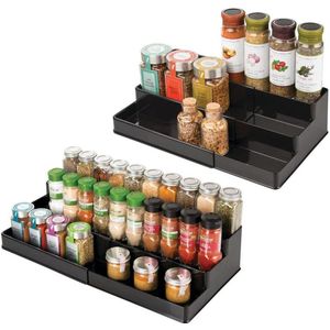 Kruidenrek voor in keukenkastjes en cosmeticarek - uittrekbaar - 3 etages - Zwart - Set van 2