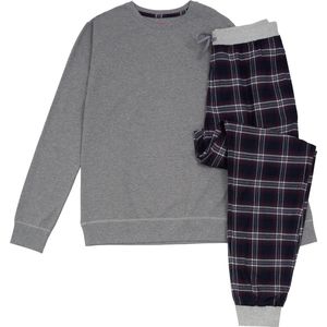La V pyjamaset voor heren met flanel joggingbroek Grijs L
