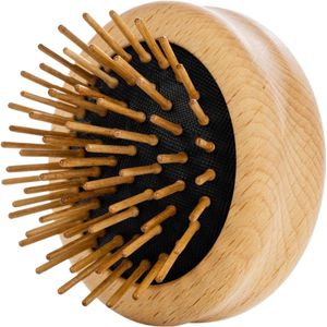 Opvouwbare Mini Haarborstel met Houten Stiften - Compacte Ronde Borstel van Beukenhout