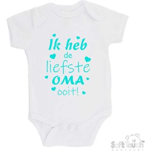 100% katoenen Romper ""Ik heb de liefste Oma ooit!"" Moederdag Unisex Katoen Wit/aquablauw Maat 68/74