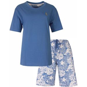 Medaillon Dames Shortama - Pyjama Set - Katoen - Licht Blauw - Maat S