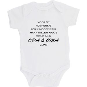 100% katoenen Romper ""Voor dit rompertje ben ik nog te klein maar willen jullie straks mijn opa & oma zijn"" Jongens Katoen Wit/zwart Maat 62/68