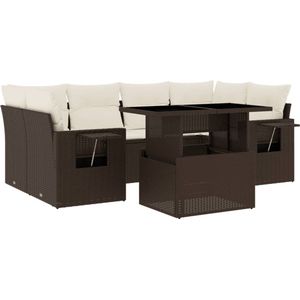 vidaXL 7-delige Loungeset Poly Rattan Bruin Loungebank - Lounge Set - Buitendecoratie - Tuinmeubelen - Tuinlounge