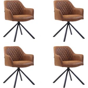 Bronx71® Industriële eetkamerstoel Dex cognac eco-leer - Eetkamerstoelen set van 4