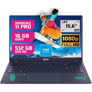GMR - 15.6 Inch Full HD Laptop - Intel N95 - 16GB DDR4 RAM - 512GB SSD - Windows 11 Pro voor Thuis, Office en Studie notebook