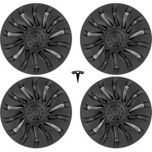 Wieldoppen 19 Inch met T Caps voor Tesla Model Y 2021 – Set van 4 Matzwarte Naafdoppen, Vervangende Velgdeksels | Tesla Accessoires - TSPP
