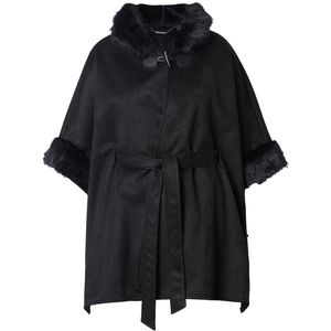 MIAMODA - Dames - Ponchojas oversized FakeFur-details - Zwart - Maat 42+