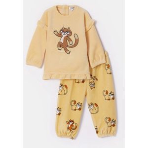 Woody pyjama baby meisjes velours - lichtgeel - kat - 252-10-PDL-V/619 - maat 74