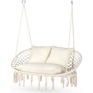 Outtec® Hangstoel XXL met 3 Kussens - tot 200kg - voor 2 Personen - Hangmand, Schommel voor Tuin, Terras, Balkon, Veranda - Boho Stijl