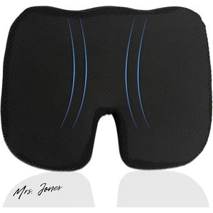 Mrs. Jones Premium Collection Traagschuim stuitbeenkussen - Orthopedisch - Zitkussen - Bureaustoelkussen - Autostoelkussen - 45x35x7 cm - Zwart A