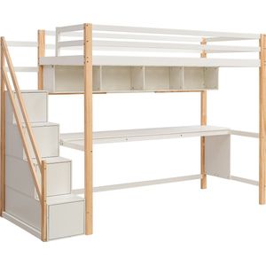 Merax Hoogslaper - Bed met Bureau en Opbergruimte - Bed voor Kinderen - Wit