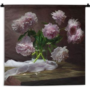 Wandkleed - Wanddoek - Pioenrozen - Stilleven - Bloemen - 60x60 cm - Wandtapijt