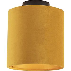 QAZQA Combi - Landelijke Plafondlamp met Kap - 1 Lichts - Ø 200 Mm - Zwart Goud