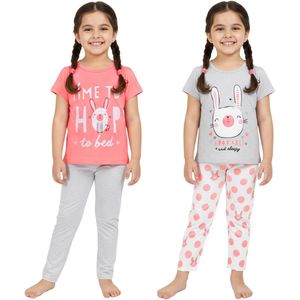 Konijntjes, Pyjama voor meisjes met lange broek, korte mouwen, set 2 stuks
