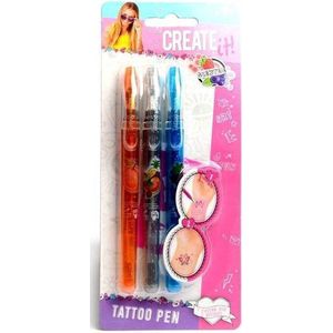 Create It! Tattoo Gelpen 3 Stuks Oranje/grijs/blauw