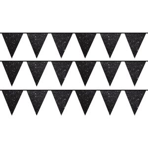 Vlaggenlijnen - 3 stuks - 6 meter - zwart - glitters - feest slingers