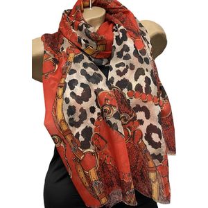 Sjaal met dierenprint en ketting afbeelding 180/75cm rood