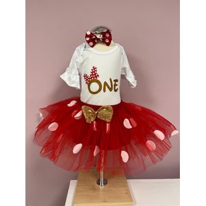 Minnie-Verjaardagjurk-outfit-verjaardagsetje-muis-eerste verjaardag-cakesmash-verjaardag kleedje-tutu stippen-one-themafeest-cakesmash-set Kiana (mt 80/86)