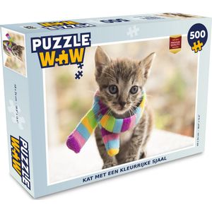 Puzzel Kat - Sjaal - Wol - Legpuzzel - Puzzel 500 stukjes
