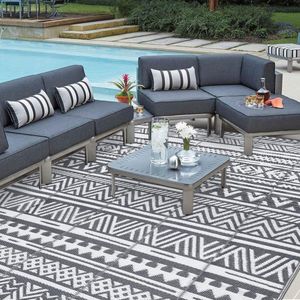 Outdoor tapijt, 150 x 240 cm, weerbestendig, omkeerbare vloermat, kunststof, terrastapijt, buitentapijt, uv-bestendig, camper, balkon, tapijt voor patio, strand, BBQ, picknick, dek, woonkamer