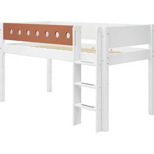 Flexa Bed - Halfhoogslaper m. rechte ladder - Wit en Rose - MDF en Massief Grenen