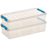 Sunware Q-Line Opbergboxen - 6,5 Liter - Kunststof - Transparant/Blauw - 2 Boxen