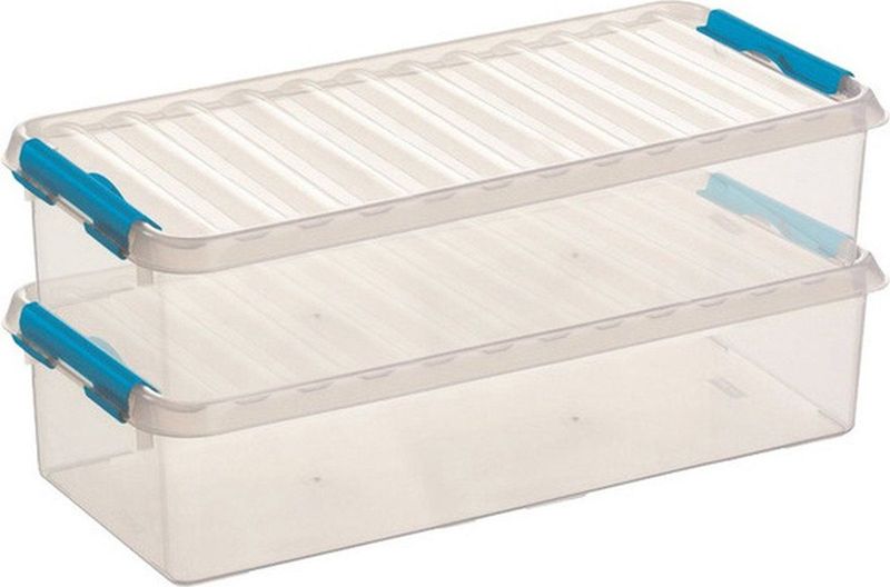 Sunware Q-Line Opbergboxen - 6,5 Liter - Kunststof - Transparant/Blauw - 2 Boxen