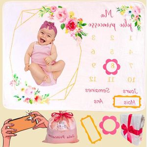 Babydeken in het Frans voor geboorte meisjes - unieke opbergtas en foto maand per maand baby