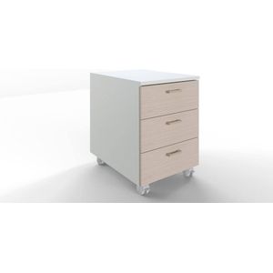 Houten Commode met Wielen en 3 Laden - Eiken Wit - 42 x 55 x 57 cm