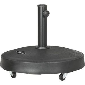 Ronde Parasolstandaard met Wielen en Intrekbare Handgrepen – Tuinaccessoire van Polyrotan, Ø 53 x 41 cm, Zwart
