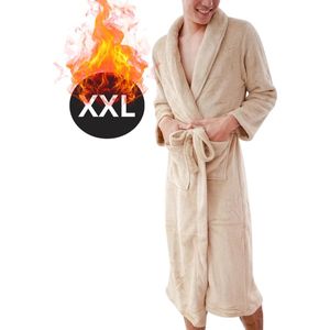 Livano Badjas Heren - Fleece - Katoen - Badstof - Sauna - Hamam - Wafel - Bathrobe - Duster - Ochtendjas - Kimono - Khaki XXL